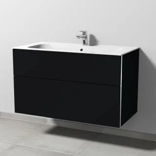 Sanipa 3way Keramik-Set Finion Keramik-Waschtisch und Unterbau mit 2 Auszügen, Schwarz-Matt BS40108