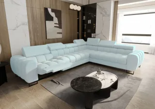 Ecksofa Schlafsofa BASTIEN RELAX in Stoff Aragon Sky Ottomane Rechts