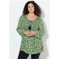 Ulla Popken Druckbluse Smokbluse Blüten A-Linie Rundhals Langarm