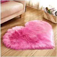 Jibenhome Hochflor-Teppich Herzförmiger Fellteppich,Kunstfell Schaffell,Hochflor Shaggy Teppiche, Heißes Rosa,30 cm x 40 cm, Höhe: 60 mm, Bodenteppich, Waschbarer