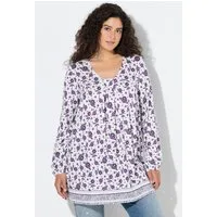 Ulla Popken T-Shirt Shirt Blüten A-Linie Carré-Ausschnitt Langarm