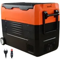 Skandika Elektrische Kühlbox Auto-Gefrierbox 55 L, Camping Kompressor Kühlschrank mit Trennwand, 12V Stecker, Netzteil für Steckdose, +10° bis -20°C, LKW, Bus, Camper