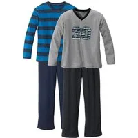 AUTHENTIC LE JOGGER Pyjama (4 tlg., 2 Stück) mit lässigem Druck und gedruckten Streifen