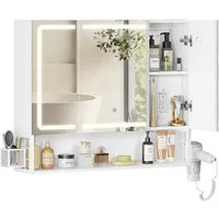 MSMASK Badezimmerspiegelschrank mit LED-Beleuchtung & Steckdose, Spiegelschrank (1-St) 3 Türen, 1 offener Einlegeboden, 80×16×70 cm, Weiß