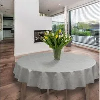 laro Tischdecke Wachstuch-Tischdecken Leinenoptik Grau Rund 140cm