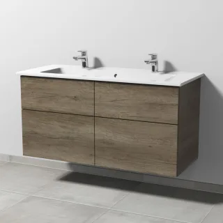 Sanipa 3way Keramik-Set Venticello Keramik-Doppelwaschtisch und Unterbau mit 4 Auszügen, Eiche-Nebra SM32937