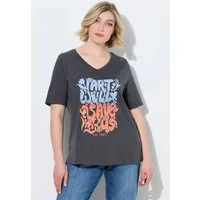 Ulla Popken T-Shirt T-Shirt Schriftmotiv Classic V-Ausschnitt Halbarm