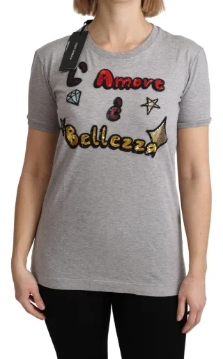 Dolce & Gabbana Women's Gray Cotton Amore e Bellezza Top T-shirt