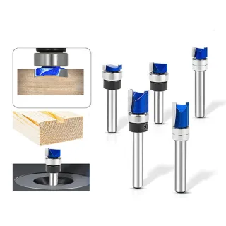 Router Bits Set of 4/5PCS 1/4inch Shank Flush Trim Router Bit Tungsten Carbide Template Pattern Bit Bearing Straight End