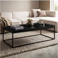 FINEBUY Couchtisch FB59750 Sofatisch 120 cm Wohnzimmertisch Groß Kaffeetisch Modern (Sofatisch Schwarz Modern, Kaffeetisch Rechteckig), 120 cm MDF, Wohnzimmertisch Marmor Optik Groß