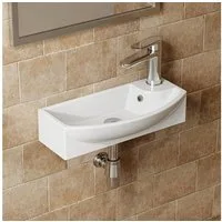 HOROW Waschbecken Hänge Waschbecken Keramik quadratisch mit Hahnloch 46x23x13cm (für Badezimmer Gäste-WC, 45,4x2,6x12,9cm, mit Hahnloch und Überlauf)