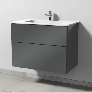 Sanipa 3way Keramik-Set Design Keramik-Waschtisch und Unterbau mit 2 Auszügen, Anthrazit-Glanz SF48079