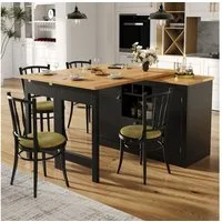 MODFU Bartisch Kücheninsel, Reversibel Tisch (Ausziehbarer Bartisch mit 360° Drehfunktion & Stauraum, multifunktionaler Esstisch, 1-St., 120-180 cm)