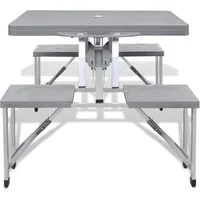 vidaXL Campingtisch, Klappbares Campingtisch-Set Aluminium mit 4 Stühlen extra leicht grau