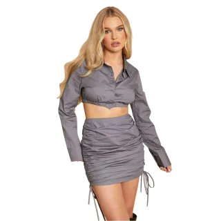 Missy Empire - "Extreme" Kurzes Top für Damen, Popelin (Holzkohle)