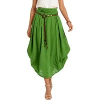 dy_mode Ballonrock Damen Leinenrock Midi Ballonrock Sommerrock Midirock in Unifarbe, mit Teil-Gummibund, Variabler 2-in-1 Look