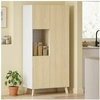 HOMCOM Küchenbuffet Buffetschrank, Moderner Vorratsschrank, Natur (Hochschrank, 1-St., Küchenschrank mit drei Türen und offenem Fach) Soft-Close-Scharniere, verstellbare Böden, hohe Belastbarkeit