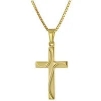 trendor Kette mit Anhänger Kreuz-Anhänger Gold 585 (14Kt) mit Vergoldeter Silberkette