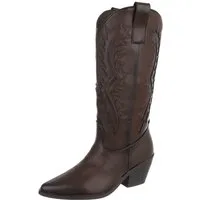 Ital-Design Damen Westernstiefel mit Blockabsatz und Ziernähten Westernstiefel (92002526) Blockabsatz Stiefel in Braun