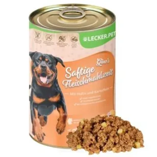 Lyra Pet Lecker.Pet Gino's Saftige Fleischmahlzeit mit Huhn & Kartoffeln Hundefutter Nassfutter 9,6 kg