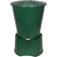 Kreher Regentonne XL Wassertonne 210 Liter mit Hahn, Deckel und Stand (Monoblock)