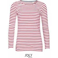 SOLS Langarmshirt Damen Longsleeve Striped T-Shirt Marine gestreift