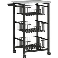 MC Star Küchenwagen 3-stufige auf Rädern, Rollbarer Servierwagen, Küchen-Trolley, mit 3 Stahlkörben, Servierwagen