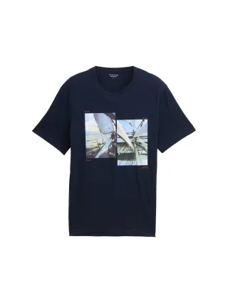 Tom Tailor - T-Shirt mit Foto-Print sky captain blue - Gr. - M