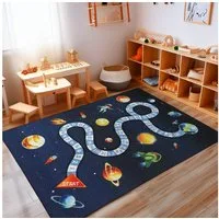 Carpettex Kinderteppich Weltraum Design, Rechteckig, Höhe: 7 mm, Teppich Kinderzimmer MarineWeltraum Design Rutschfest Waschbar