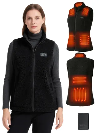 Auxo 7-Zone Fleece Heated Vest for Women with Battery Pack 3 Heat Settings Lightweight Winter Sleeveless Electric Heatin