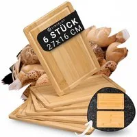 LINFELDT Frühstücksbrett 6er Set aus Bambus mit Saftrille - Rückseite Glatt - 27x16x1cm, (Set, 6-St., 6 Frühstücksbrettchen), mit Saftrille, glatte Unterseite