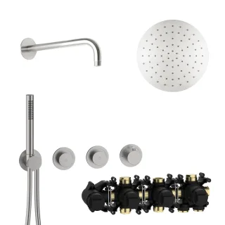 Herzbach MODUL7 PUSH-Thermostat-Set P-RB250 Wandarm Regenbrause Ø250mm Edelstahl, 70.702713.1.09 70.702713.1.09