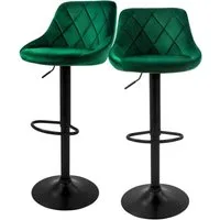 ML-DESIGN Barhocker Gepolsterter Barstuhl mit Rückenlehne und Fußstütze, 360° drehbar (2 St), Drehstuhl höhenverstellbar 62-82 cm 2er Set Grün Bezug aus Samt