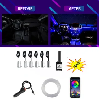 6IN1 8M RGB LED Atmosphere Car Interior Ambient Light Fiber Optic Strips Light by App Control Neon LED Auto Decorative L