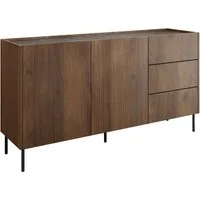 MIRJAN24 Kommode Tewos K160 3SZ (mit zwei Drehtüren und drei Schubladen), Schwarze Metallfüße