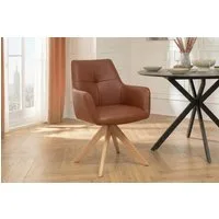 riess-ambiente Drehstuhl ALMARA cognac braun/natur - Eiche, Echtleder, 360°, Massivholz, modern (Einzelartikel, 1 St), Natürlicher Polsterstuhl - ideal f. Ess- & Wohnzimmer oder Home Office