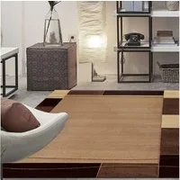 Vimoda Teppich Teppich Wohnzimmer Beige Klassiker Kurzflor dich gewebt, Rechteckig, Höhe: 13 mm, Teppich mit Bordürenmotiv braun beige und Konturenschnitt