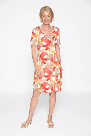 CLARINA - Rdh.-Kleid, 1/2 Arm, Druck rot combo - Gr. - 38
