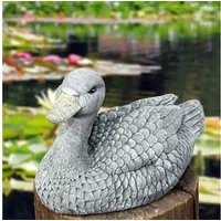 Antikas Gartenfigur Neugierige Entenskulptur, Grau, Tierfigur, Gartenteich
