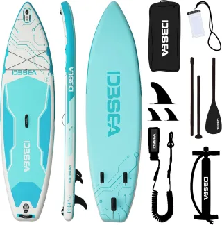 [EU Direct] WaveRite Inflatable Stand Up Paddle Board 335*84*15cm 330lbs Capacity 12-15 PSI SUP with Pump Paddle Leash B