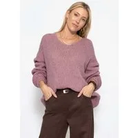 SASSYCLASSY Strickpullover Oversize Pullover mit V-Ausschnitt für Damen Weicher Pullover mit langen Ärmeln und Rippbündchen
