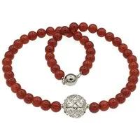 Bella Carina Perlenkette Karneol Edelstein Kette mit großer Silberperle, mit Karneol und Silber Perle
