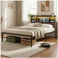 COSTWAY Bettgestell (1-tlg), Doppelbett mit LED, Ladestation, Kopfteil, 140x200cm