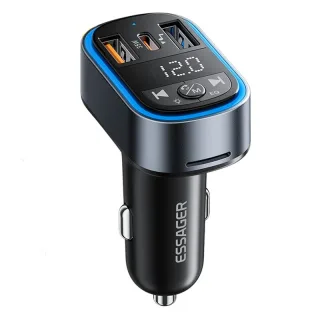 ESSAGER F748 bluetooth 5.3 FM Transmitter 2USB-A+USB-C PD3.0 QC3.0 FCP AFC iP2.4 USB Car Charger LED Digital Display Sup
