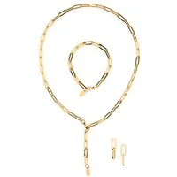 THIORA Schmuckset 'Island Links' Schmuckset Damen – Halskette, Armband, Ohrringe (Schmuckset, Bestehend aus Halskette, Armband und Ohrringen, Inkl. Schmuckbox), Wasserfest, Allergikerfreundlich, 18kt Vergoldung, Verstellbare Länge