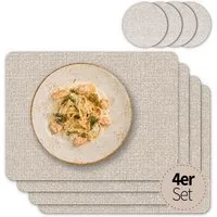 matches21 HOME & HOBBY Platzset Tischsets mit Glasuntersetzer 4er Set Beige Leinen Stoff-Optik, (4-St), Abwaschbare hitzebeständige PVC Platzsets