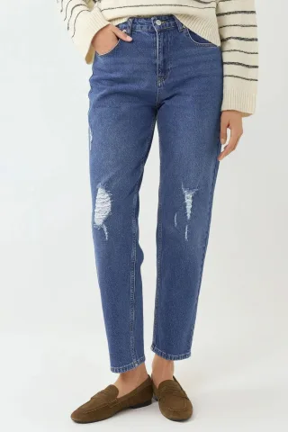 Zerstörte Detailierte Slim Fit Jeans