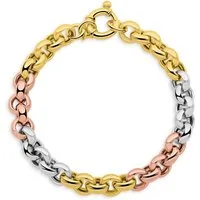 Tony Fein Armband Erbsarmband Tricolor 9 mm 585er Vergoldet Gold Silber Rosé, Made in Italy für Damen und Herren