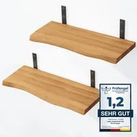 LAMO Manufaktur Wandregal LAMO Manufaktur 2 Stück Wandregal Holz 2x 42cm, Schweberegal Massiv 100% Echtholz, Wandregale SET 2 Baumkante Farbe: Rustikal