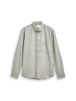 Denim Tom Tailor - Relaxed Fit Hemd aus Baumwolle olive big stripe - Gr. - M